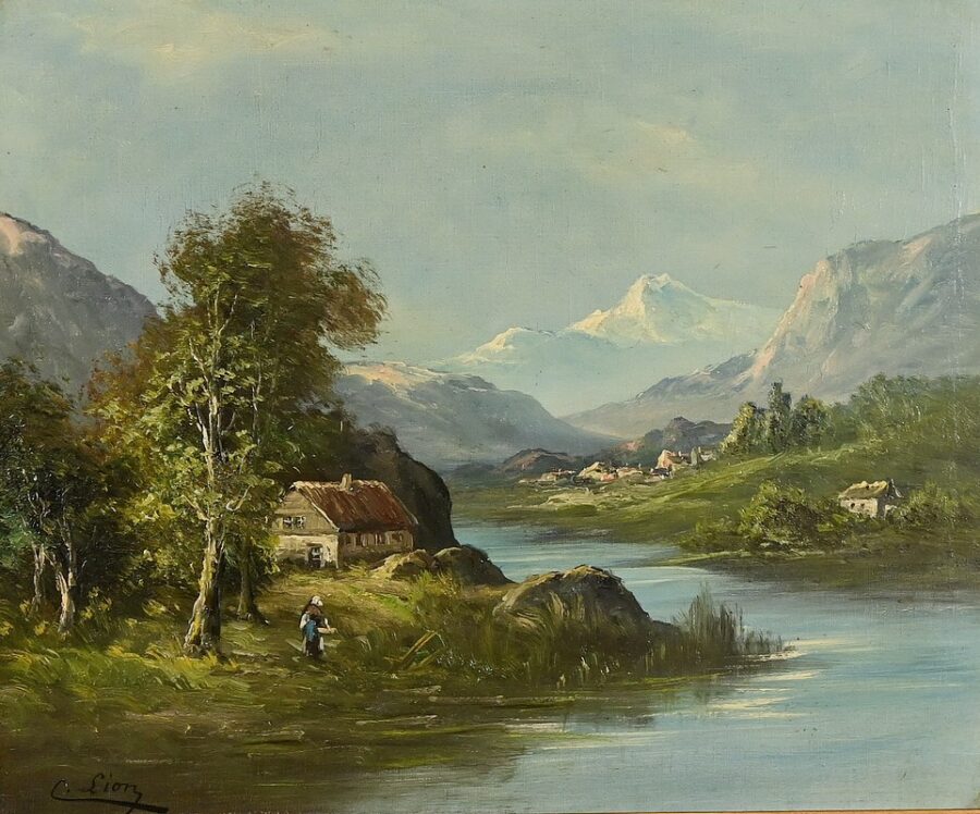 Huile sur Toile "Paysage Montagnard" signée C.Lion - Fin XIXe – Image 4