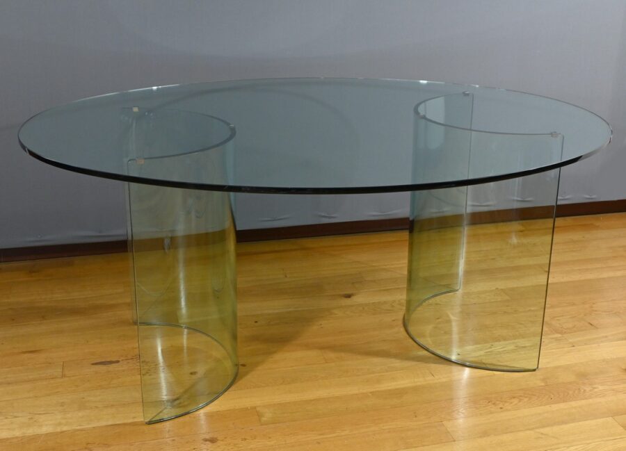 Table Ovale en Verre, attribuée à la maison Fiam, Italie – 1980 – Image 2