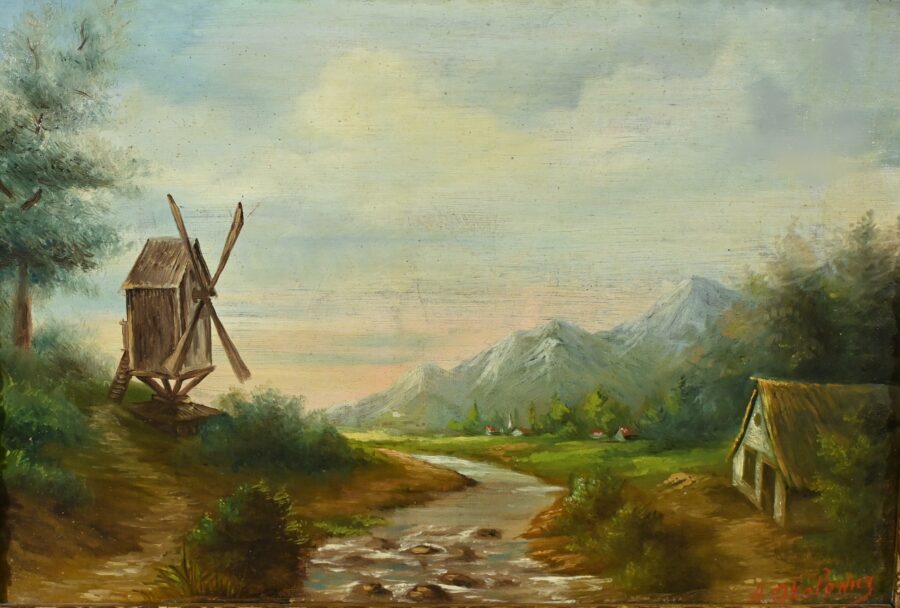 Huile sur Toile "Le Moulin" de N. Okolowicz - Début XXe – Image 4